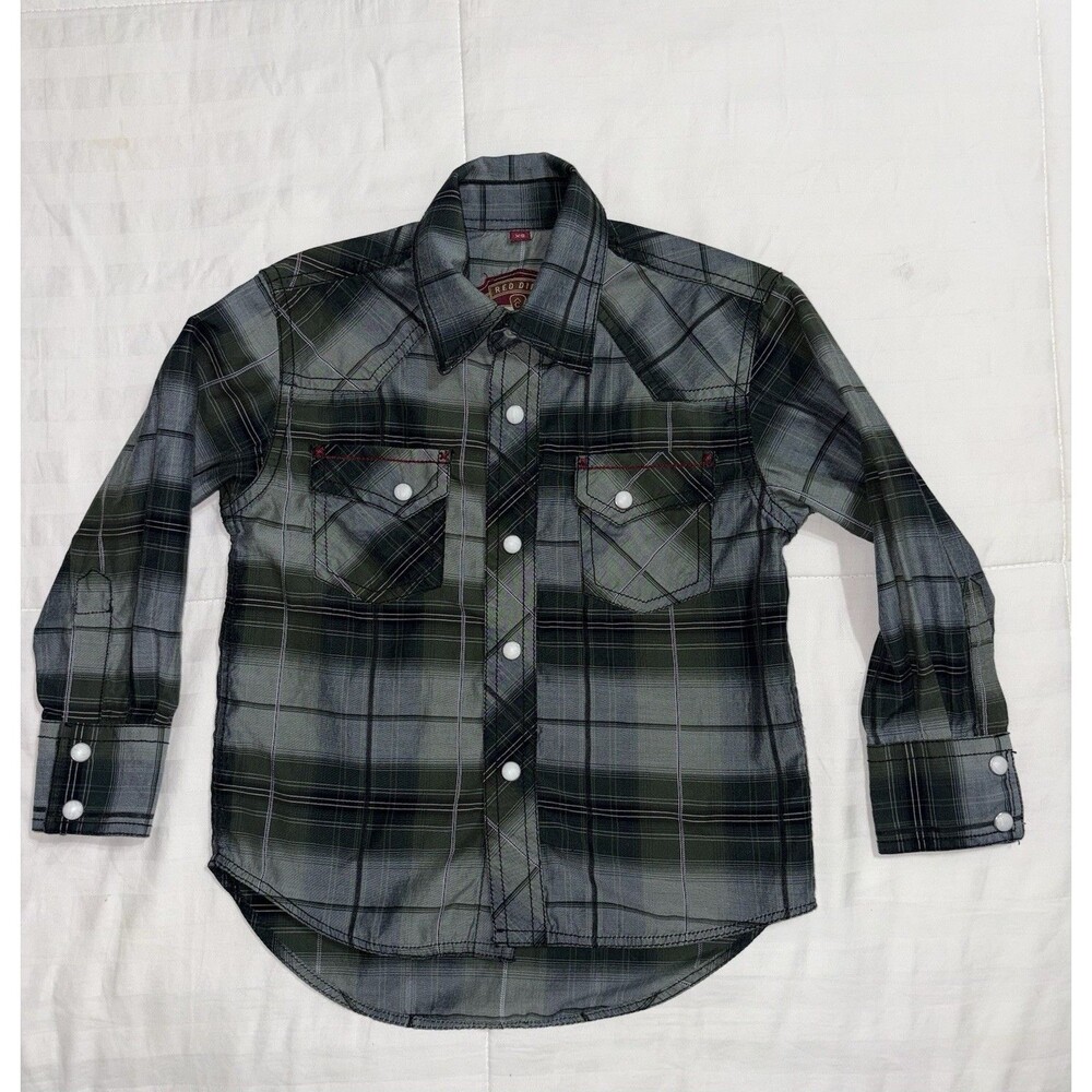 Boys Pearl Snap Plaid Shirt Rafter C Size XS (4T)   Western Wear